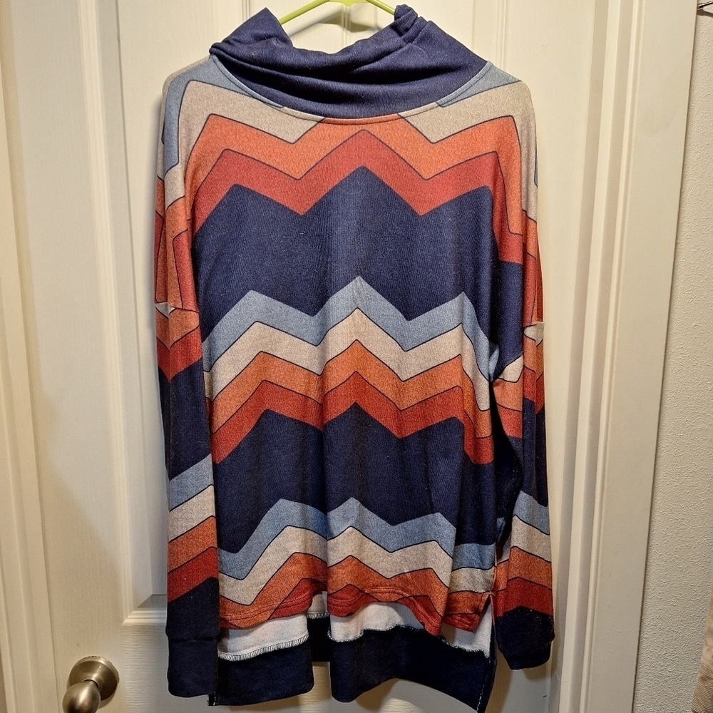 Chevron Sweatshirt Sweater Multicolor Turtleneck Size 1X